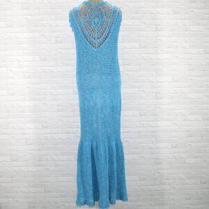 HAND CRAFTED Crochet Maxi Open Weave Back Mesh Handmade Turquoise XL
